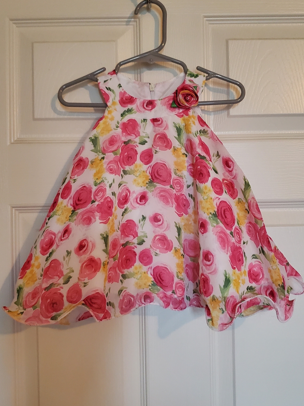 American Princess Floral A-Line Dress with Pink Rose Print